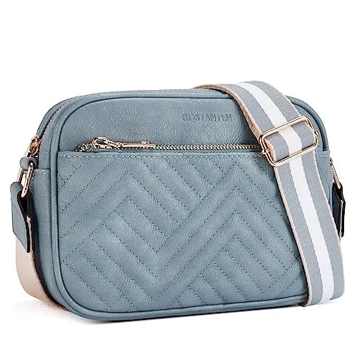 Home 54 BOSTANTEN Quilted Crossbody Bags for Women Vegan Leather Purses Small Shoulder Handbags with Wide Strap Light Blue
